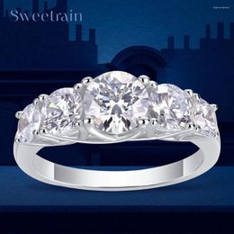 Cluster Rings Sweetrain 585 18K Gold Plated Ring 6.5mm Moissanite For Women 925 Sterling Silver 1.0CT Diamond Wedding Band Bride Promise