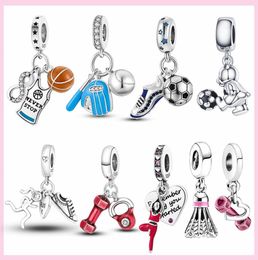 925 Silver Fit P Charm 925 Bracelet Baseball Football Volleyball Charms Yoga Barbell Sport Shoes Fitness charms set Pendant DIY Fine Beads Jewelry7163342