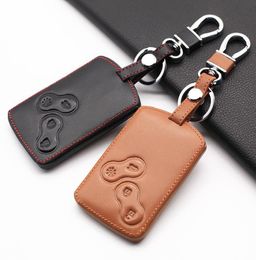 Genuine Leather Car Key Cover 4 Buttons Smart Key Case For Renault Clio Logan Megane 2 3 Koleos Scenic Card Key Ring Holder8901316