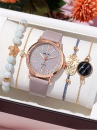 Wristwatches 5pcs Fashion Versatile Starry Sky Women's Belt Quartz Watch With Bracelet Combination Set