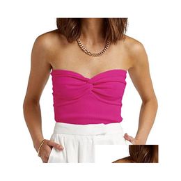 Womens Plus Size T-Shirt Strapless Crop Top Sweetheart Neck Ribbed Knit Twisted Knot Front Sleeveless Y2K Camisoletanks Drop Delivery Dhfii