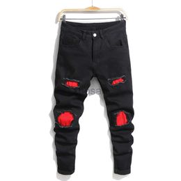 Men's Jeans Fashion Holes Patch Stretch Skinny Men Trouser Black Distressed Male Cotton Casual Denim Pants d240417