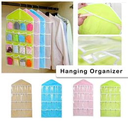 Storage Boxes 16 Pockets Clear Hanging Bag Socks Bra Underwear Rack Hanger Wardrobe Organiser Fast