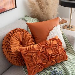 Pillow Nordic Style 3d Flower Leaf Embroidered Cover Fashion Sofa Bedroom Decorative Cosy Soft Velvet Pillowcases