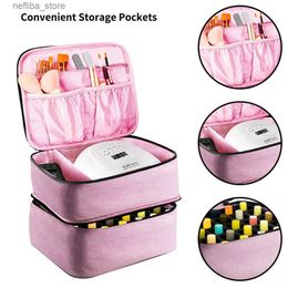 Cosmetic Bags Essential Oil Case 30 Bottles Nail Polish Storage Bag Portable Cosmetic Large Handbag Organizer Double Layer Design L410