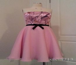 Pink Camo Bridesmaid Dress Strapless Kneelength Short Wedding Party Dess Camo Formal Gown6429976