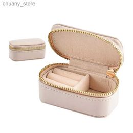 Accessories Packaging Organisers Mini Portable Jewellery Organiser Box for Travel Ring Necklace Earrings Storage PU Leather Solid Colour Zipper Jew Y240423 Z3L5