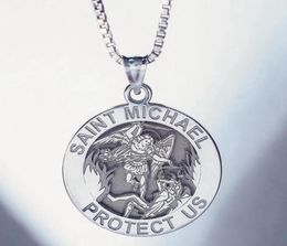 Pendant Necklaces Round Angel St Michael Medallion Necklace St Christopher Sliver Gold Colour Cuban Curb Chain7477324