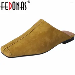 Dress Shoes FEDONAS 2024 Women Pumps Low Heels Square Toe Slippers Genuine Leather Retro Style Casual Working Woman Spring Summer