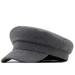 Berets Classic Black High Quality Military Hat for Women Spring Autumn Winter Hats Felt Cap Winter Ladies Black Hat Woollen Beret Cap d240417