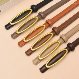 Belts Women's Belt Top Layer Cowhide Oval Small Gold Buckle Korean Version Versatile Decoration High Sense Personalised Thin