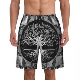 Men's Shorts Tree Of Life Grey Scale Gemstone Boardshorts Men Quick Dry Yggdrasil Swim Trunks Custom Printed Bathing Suits