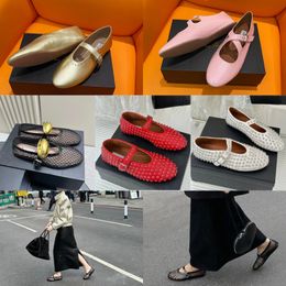 2024 With Box Dress Shoes Designer Sandal ballet slipper slider flat dancing Womens Rhinestone Boat formalLuxury leather riveted buckle GAI 35-40 free shipping