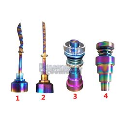 Rainbow Domeless Titanium nails Colorful Titanium Ti Nail Male Female 6 In 1 Nail 14mm 18mm Carb Cap Dabber Grade 2 E Nai8439033