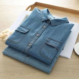 Women's Blouses Mori Kei Clothing Vintage Cotton Denim Shirts And Long Sleeve Jean Youthful Woman Clothes Trend