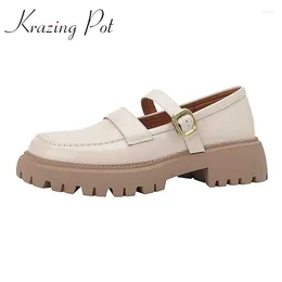 Dress Shoes Krazing Pot Cow Split Leather Round Toe Med Heel Classic Colours Young Lady Daily Wear Preppy Style Leisure Cosy Women Pumps