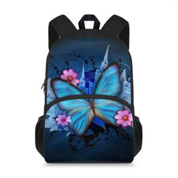 School Bags 15inch Kids Backpack Cute Blue Butterfly Print Children For Girls Back Pack Schoolbag Student Bookbag Girl Book Bag