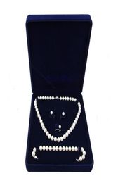 19x19x4cm velvet jewelry set box long pearl necklace box gift box display high quality blue color9396796