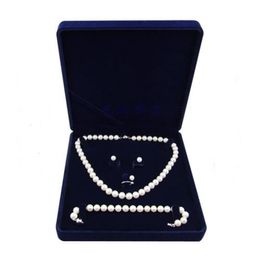 19x19x4cm velvet Jewellery set box long pearl necklace box gift box display high quality blue color3049758