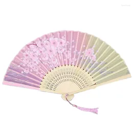 Decorative Figurines Ancient Style Folding Fan Portable Bamboo Peach Blossom Craft Pink Dance Wedding Party Gift Ornament Decoration