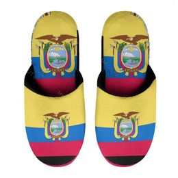 Slippers Ecuador Flag (15) Warm Cotton For Men Women Thick Soft Soled Non-Slip Fluffy Shoes Indoor House Leather