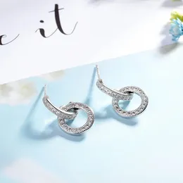 Stud Earrings Sparkling Circle Earring For Women Girl Lady Fine Jewelry Gift S925 Silver Zircon