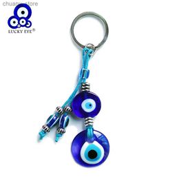 Keychains Lanyards Lucky Eye Glass Blue Trkiye Evil Eye Pendant Key Chain Car Key Chain Alloy Silver Key Chain Bracket Y240417