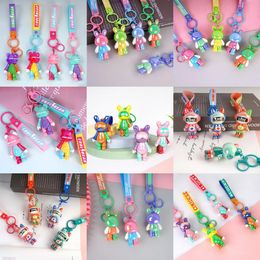 Creative cartoon Colour blocking cool bear keychain, exquisite female couple, car keychain pendant, student backpack pendant