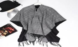 Scarves Fashion Plaid Women Winter Warm Poncho Wrap Knitted Cashmere Capes Shawl Cardigans Cloak Elegant Double Side Scarf Outerwe9828929