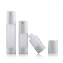 Storage Bottles 15ml 30ml 50ml Airless Bottle Essence Vacuum Pump Frosted White Refillable Liquid Makeup Container Tools 100pcs SN318