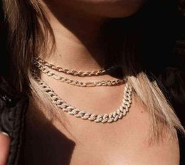 Hiphop Jewellery Necklace Bracelet 14k Gold Plated CZ Diamond Women Ice Out Cuban Link Chain284v7908316