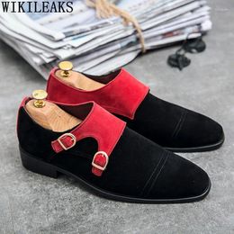 Dress Shoes Designer For Men 2024 Black Formal Loafers Double Monk Buckle Office Zapatos De Hombre Chaussure