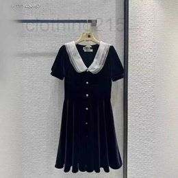 Basic & Casual Dresses Designer Dress 2024 Spring PalaceStyle Organza Lace Collar Spliced Velvet Skirt TSRN