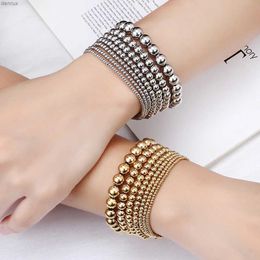 Bangle Fashion Jewellery Non Fading Waterproof Metal Ball Multiple Models Quality Smooth Solid Beads Elastic Stainless Steel BraceletsL240417