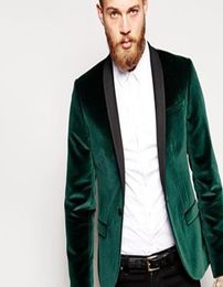 Green Velvet Business Party Men Suits Groom Wear 2018 Black Shawl Lapel Blazer Two Piece Wedding Tuxedos Jacket Pants6052502