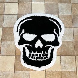 Skull Bath Mat Tufted Rug Gothic Home Decor Halloween Bathroom Mats Black Goth Bedroom Kitchen Room Witchy Spooky Gift 240417