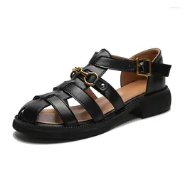 Dress Shoes Sandals Women 2024 Summer Retro Metal Chain Closed Toe Ladies Roman 34-44 Large-Sized Female Casual Beach