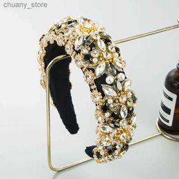 Headbands Luxury Full Diamonds Pearl Sponge Headbands Fashion Hair Accessories Women Baroque Party Shiny Hairband Hair Band Girl Headwear Y240417