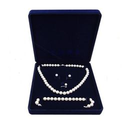 19x19x4cm velvet jewelry set box long pearl necklace box gift box display high quality blue color3267852