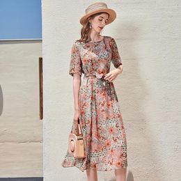 Casual Dresses Dot Yellow Chiffon Silk Floral Maxi Dress Women 2024 Summer Long Work Beach Office Sexy Party Luxury Plus Size