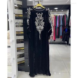 Ethnic Clothing Luxury Black Velvet Bed Crystal Work Moroccan Long Gown Wedding Dress Fashion Trend