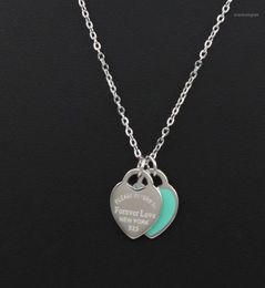 New Arrival Love Double Heart Enamel Ladie FOREVER LOVE Stainless Steel Necklace Drift Bottles Jewellery Whole Gift For Women11515311