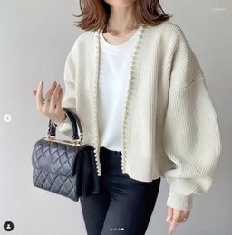 Women's Knits Women Pearl Knitting Cardigan Japanese Versatile Fashion Batwing Sleeve Overcoat Female Elegant Casual Jacket Coat