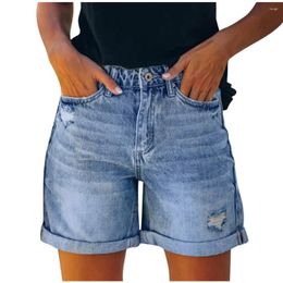 Women's Jeans Est Summer Blue Color With Torn Holes Design Cotton Washed Denim Shorts Ripped For Women Pants