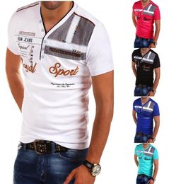 Mens Street Short Sleeved Polo Shirt Letter Printed Slim Fit Clothing VNeck Cotton Shirts Brands Men8583639