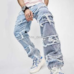 Designer Jeans for Mens New Casual Biomimetic Denim Men's Trendy Loose Pants High Street Wide Leg Pants