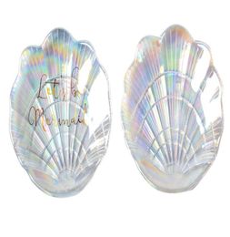 Nail Art Shell Glass Plate Mermaid Dish for Small Trinke Fancy Jewelry Storage Plates Tray Ring Trinket Showcase Wedding Decoratio1150579