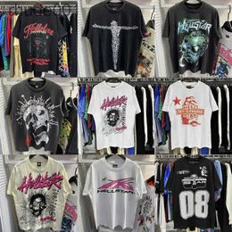 Hellstar Shirt Designer Mens Sweatshirts Rapper Washed Grey Heavy Craft Unisex Short Sleeve Top High Street Fashion Retro Hell Womans t American AOS8