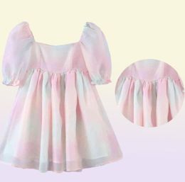 Tiedyed Rainbow Organza Dress Aline Puff Sleeve Cute Summer for Women Skater Short Party Holiday 2104275976415