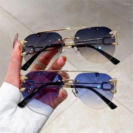 Sunglasses Gradient Cheetah Decor Rimless UV400 Shades Eyewear For Women & Men